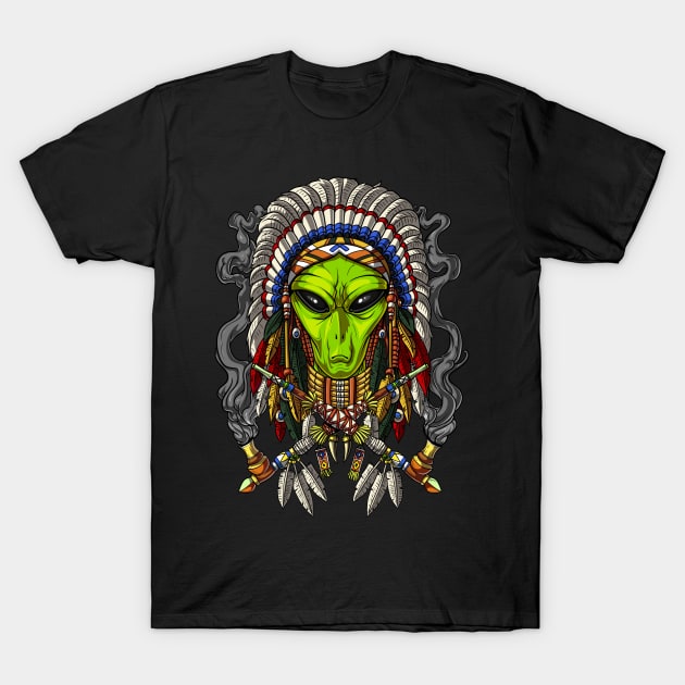 Alien Native American Chief T-Shirt by underheaven